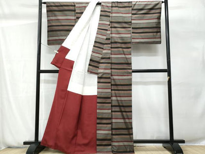 平和屋着物■上質な紬　横段吉祥文　正絹　逸品　CABG9787fb
