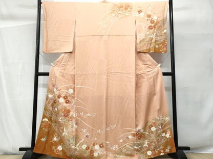 平和屋着物■訪問着　刺繍　流水枝花文　暈し染め　金彩　正絹　逸品　CABG9799fb