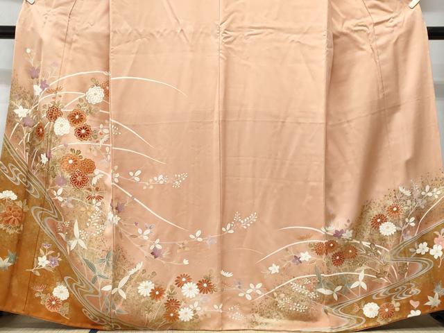 平和屋着物■訪問着　刺繍　流水枝花文　暈し染め　金彩　正絹　逸品　CABG9799fb