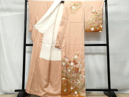平和屋着物■訪問着　刺繍　流水枝花文　暈し染め　金彩　正絹　逸品　CABG9799fb