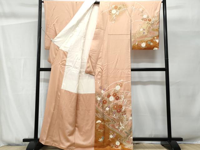 平和屋着物■訪問着　刺繍　流水枝花文　暈し染め　金彩　正絹　逸品　CABG9799fb