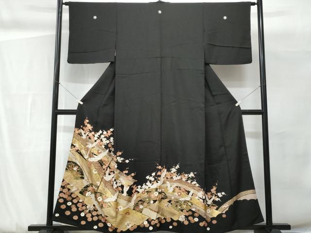平和屋着物■豪華黒留袖　飛鶴地紙宝尽し花文　金銀彩　正絹　逸品　CABG9809fb