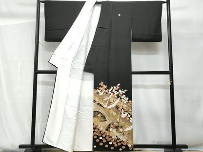 平和屋着物■豪華黒留袖　飛鶴地紙宝尽し花文　金銀彩　正絹　逸品　CABG9809fb
