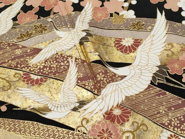 平和屋着物■豪華黒留袖　飛鶴地紙宝尽し花文　金銀彩　正絹　逸品　CABG9809fb