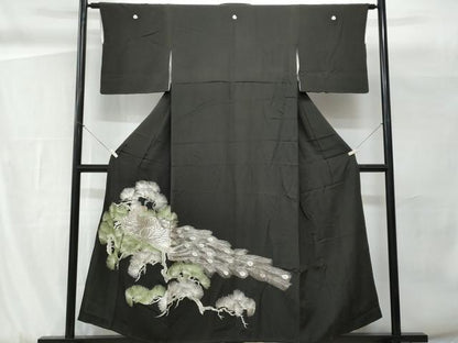 平和屋着物■豪華黒留袖　刺繍　孔雀枝松文　金銀糸　正絹　逸品　CABG9810fb