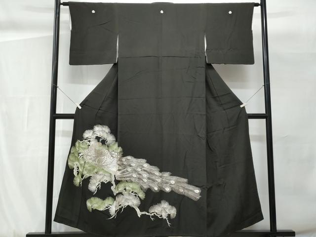 平和屋着物■豪華黒留袖　刺繍　孔雀枝松文　金銀糸　正絹　逸品　CABG9810fb