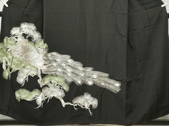 平和屋着物■豪華黒留袖　刺繍　孔雀枝松文　金銀糸　正絹　逸品　CABG9810fb