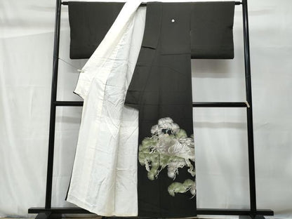 平和屋着物■豪華黒留袖　刺繍　孔雀枝松文　金銀糸　正絹　逸品　CABG9810fb