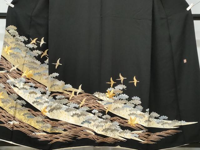 平和屋着物■豪華黒留袖　作家物　駒刺繍　立波飛鶴文　金彩　正絹　逸品　CABG9812fb