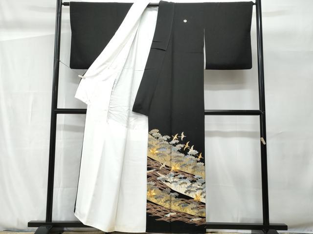平和屋着物■豪華黒留袖　作家物　駒刺繍　立波飛鶴文　金彩　正絹　逸品　CABG9812fb