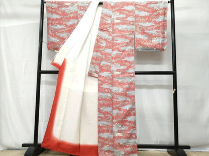 平和屋着物■上質な小紋　人物風景文　金彩　鬼しぼ縮緬　正絹　逸品　CABG9816fb