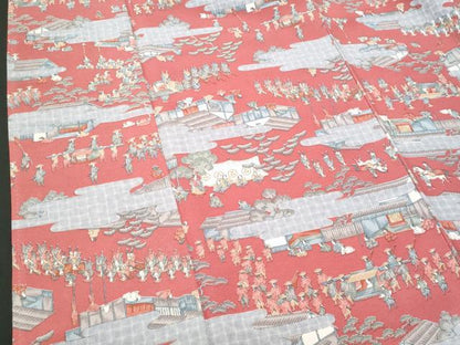 平和屋着物■上質な小紋　人物風景文　金彩　鬼しぼ縮緬　正絹　逸品　CABG9816fb