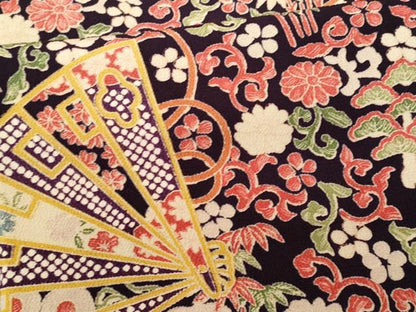 平和屋着物■上質な小紋　檜扇花唐草文　鬼しぼ縮緬　正絹　逸品　CABG9819fb