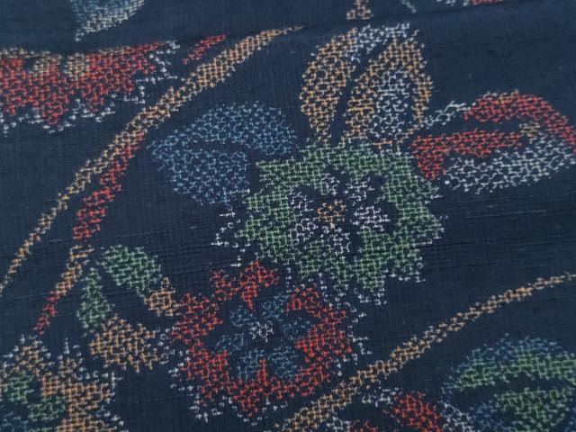 平和屋着物■上質な紬　草花文　正絹　逸品　CABG9833fb