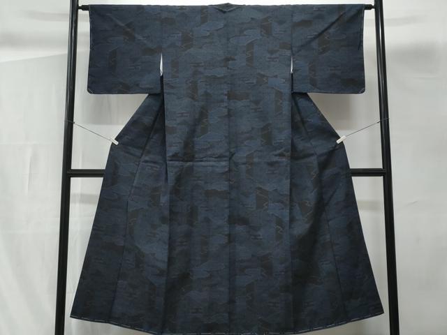 平和屋着物■上質な紬　麻の葉文様　正絹　逸品　CABG9844fb