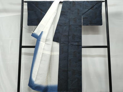平和屋着物■上質な紬　麻の葉文様　正絹　逸品　CABG9844fb
