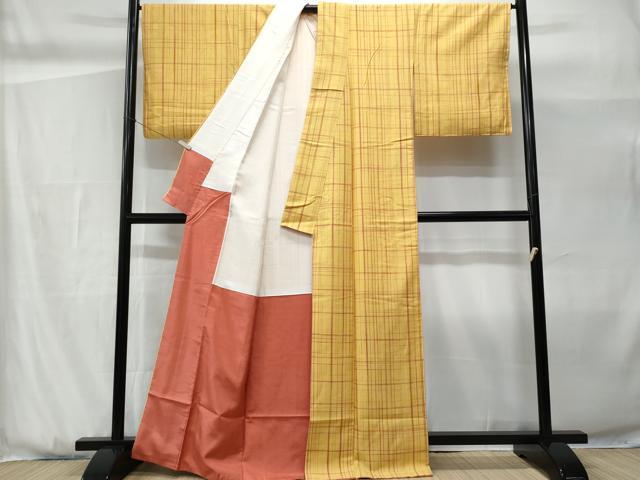 平和屋着物■上質な紬　格子柄　正絹　逸品　CABG9867fb