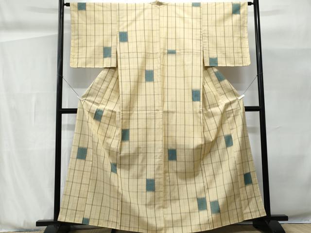 平和屋着物■上質な紬　格子吉祥文　正絹　逸品　CABG9870fb