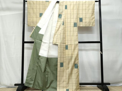 平和屋着物■上質な紬　格子吉祥文　正絹　逸品　CABG9870fb