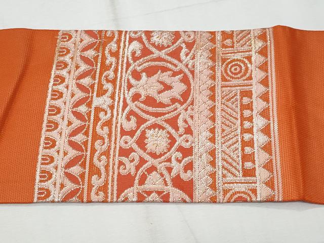 平和屋着物＊夏物　九寸名古屋帯　地紙更紗花文　金銀糸　正絹　逸品　CABG9883fb