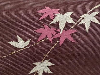 平和屋着物＊夏物　九寸名古屋帯　枝楓文　金銀糸　正絹　逸品　CABG9888fb