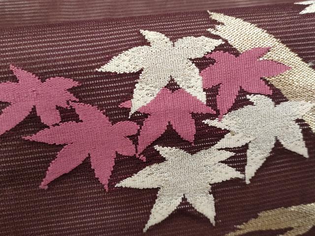 平和屋着物＊夏物　九寸名古屋帯　枝楓文　金銀糸　正絹　逸品　CABG9888fb