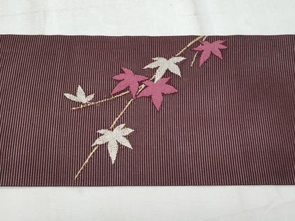 平和屋着物＊夏物　九寸名古屋帯　枝楓文　金銀糸　正絹　逸品　CABG9888fb
