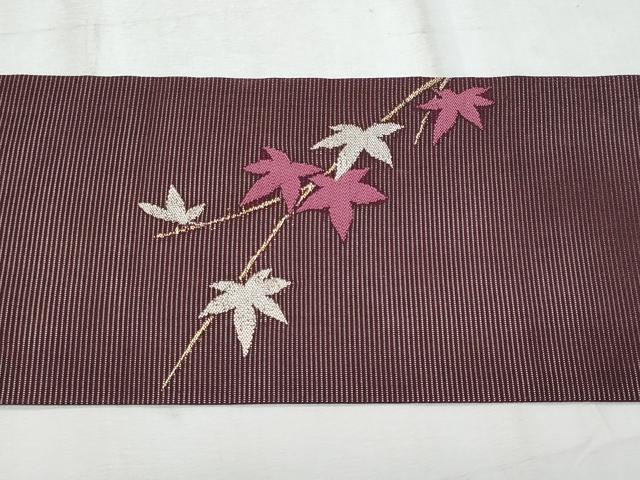 平和屋着物＊夏物　九寸名古屋帯　枝楓文　金銀糸　正絹　逸品　CABG9888fb