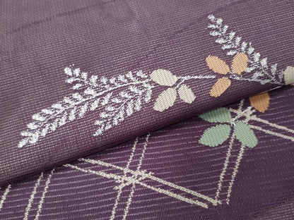 平和屋着物＊夏物　九寸名古屋帯　籬枝葉文　銀糸　正絹　逸品　CABG9889fb