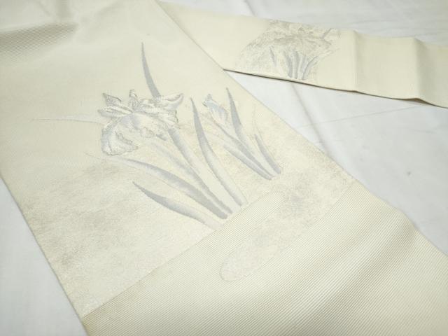 平和屋着物＊夏物　九寸名古屋帯　杜若　銀糸　正絹　逸品　CABG9890fb