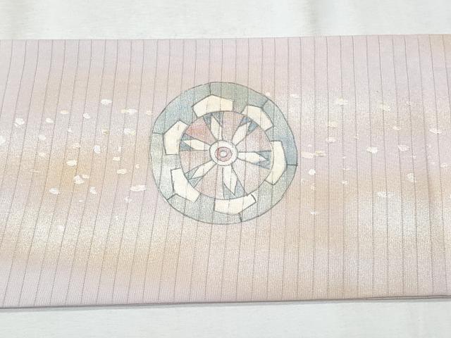 平和屋着物＊夏物　内山晴祥　手描き　九寸名古屋帯　源氏車藤花房　金銀彩　正絹　逸品　CABG9892fb