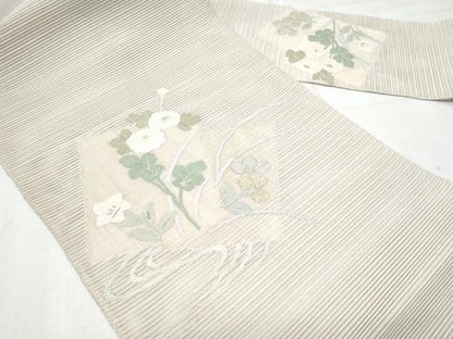 平和屋着物＊夏物　八寸名古屋帯　絽綴れ　色紙流水枝花文　金銀糸　正絹　逸品　CABG9893fb