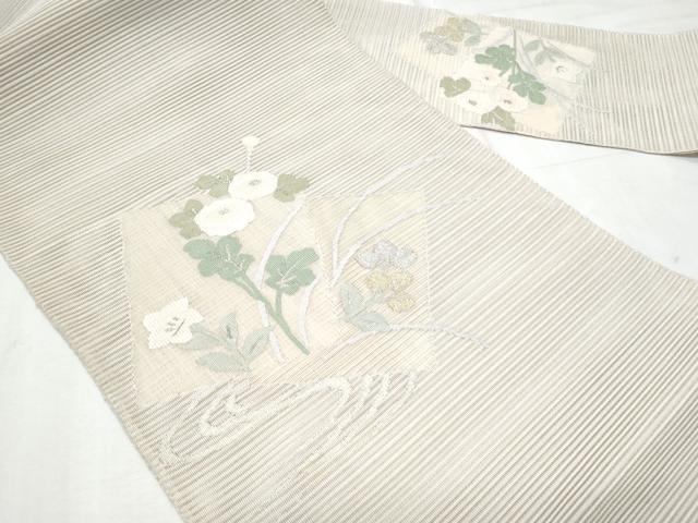 平和屋着物＊夏物　八寸名古屋帯　絽綴れ　色紙流水枝花文　金銀糸　正絹　逸品　CABG9893fb