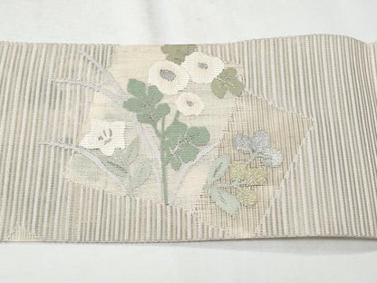 平和屋着物＊夏物　八寸名古屋帯　絽綴れ　色紙流水枝花文　金銀糸　正絹　逸品　CABG9893fb