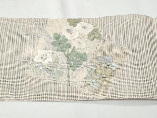 平和屋着物＊夏物　八寸名古屋帯　絽綴れ　色紙流水枝花文　金銀糸　正絹　逸品　CABG9893fb