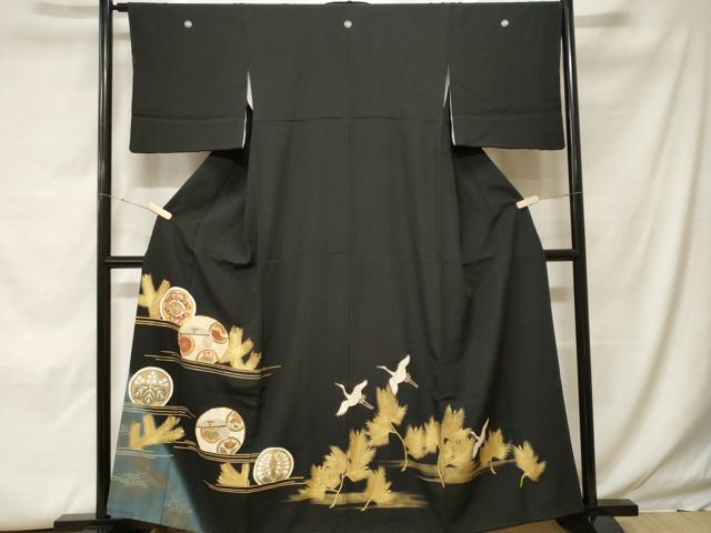 平和屋着物■豪華黒留袖 駒刺繍 飛鶴花蝶丸文 暈し染め 金彩 正絹 逸品 CABH0005ev