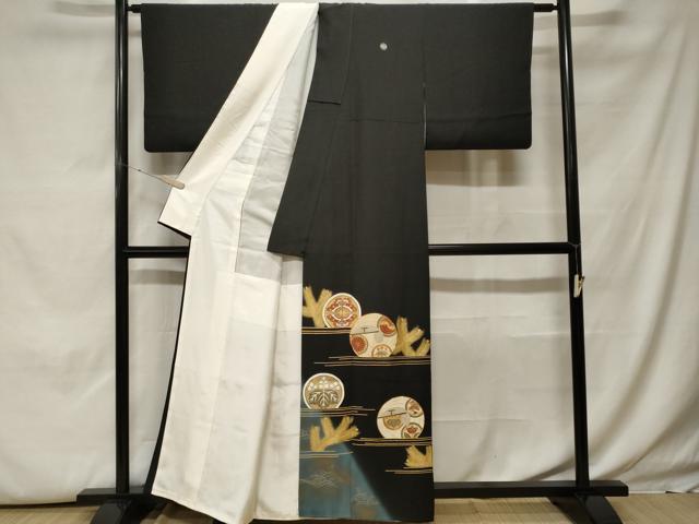 平和屋着物■豪華黒留袖 駒刺繍 飛鶴花蝶丸文 暈し染め 金彩 正絹 逸品 CABH0005ev