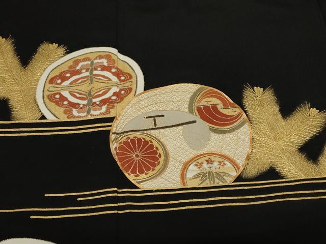 平和屋着物■豪華黒留袖 駒刺繍 飛鶴花蝶丸文 暈し染め 金彩 正絹 逸品 CABH0005ev
