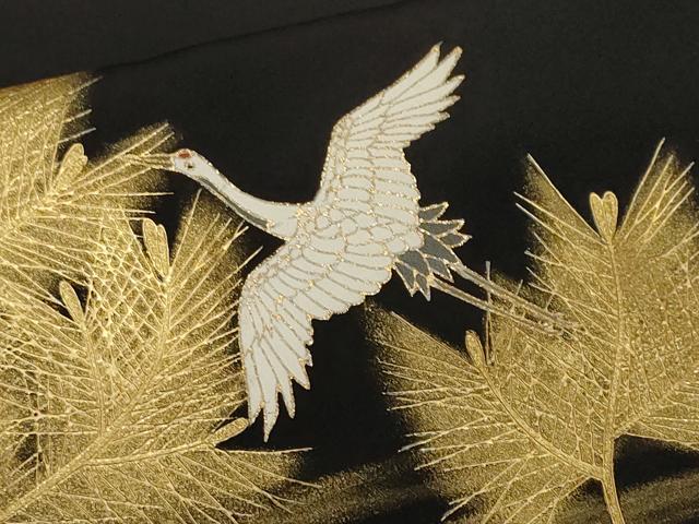 平和屋着物■豪華黒留袖 駒刺繍 飛鶴花蝶丸文 暈し染め 金彩 正絹 逸品 CABH0005ev