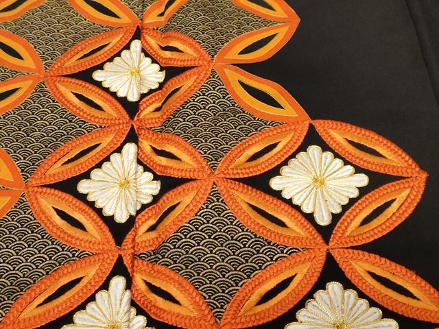 平和屋着物■豪華黒留袖 駒刺繍 七宝青海波花文 金彩 正絹 逸品 CABH0006ev