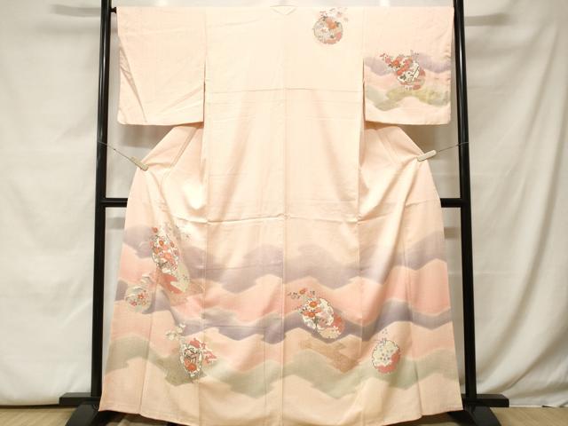 平和屋着物■訪問着 雪輪重ね御所車花文 暈し染め 金彩 正絹 逸品 CABH0007ev