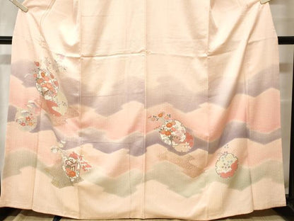 平和屋着物■訪問着 雪輪重ね御所車花文 暈し染め 金彩 正絹 逸品 CABH0007ev