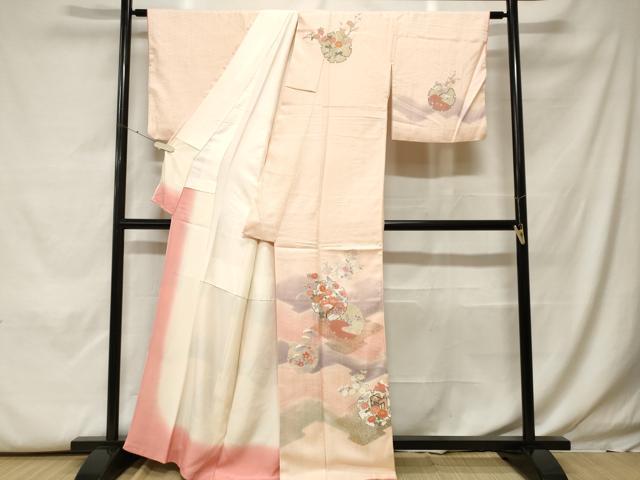平和屋着物■訪問着 雪輪重ね御所車花文 暈し染め 金彩 正絹 逸品 CABH0007ev