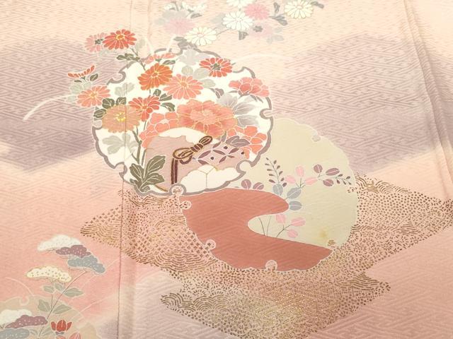 平和屋着物■訪問着 雪輪重ね御所車花文 暈し染め 金彩 正絹 逸品 CABH0007ev