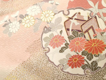 平和屋着物■訪問着 雪輪重ね御所車花文 暈し染め 金彩 正絹 逸品 CABH0007ev