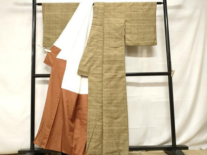 平和屋着物■上質な紬 格子柄 正絹 逸品 CABH0008ev