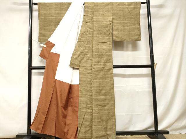 平和屋着物■上質な紬 格子柄 正絹 逸品 CABH0008ev