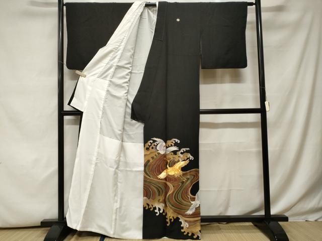 平和屋着物■豪華黒留袖 駒刺繍 萬寿染 立波飛鶴文 金銀彩 正絹 逸品 CABH0013ev