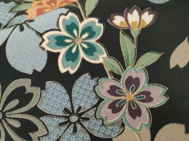 平和屋着物■小紋 格子花間道 黒地 金彩 洗える着物 CABH0024ev