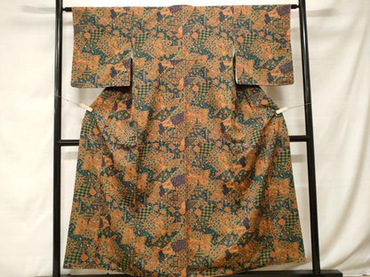 平和屋着物■小紋 切嵌更紗花鳥文 洗える着物 CABH0037ev